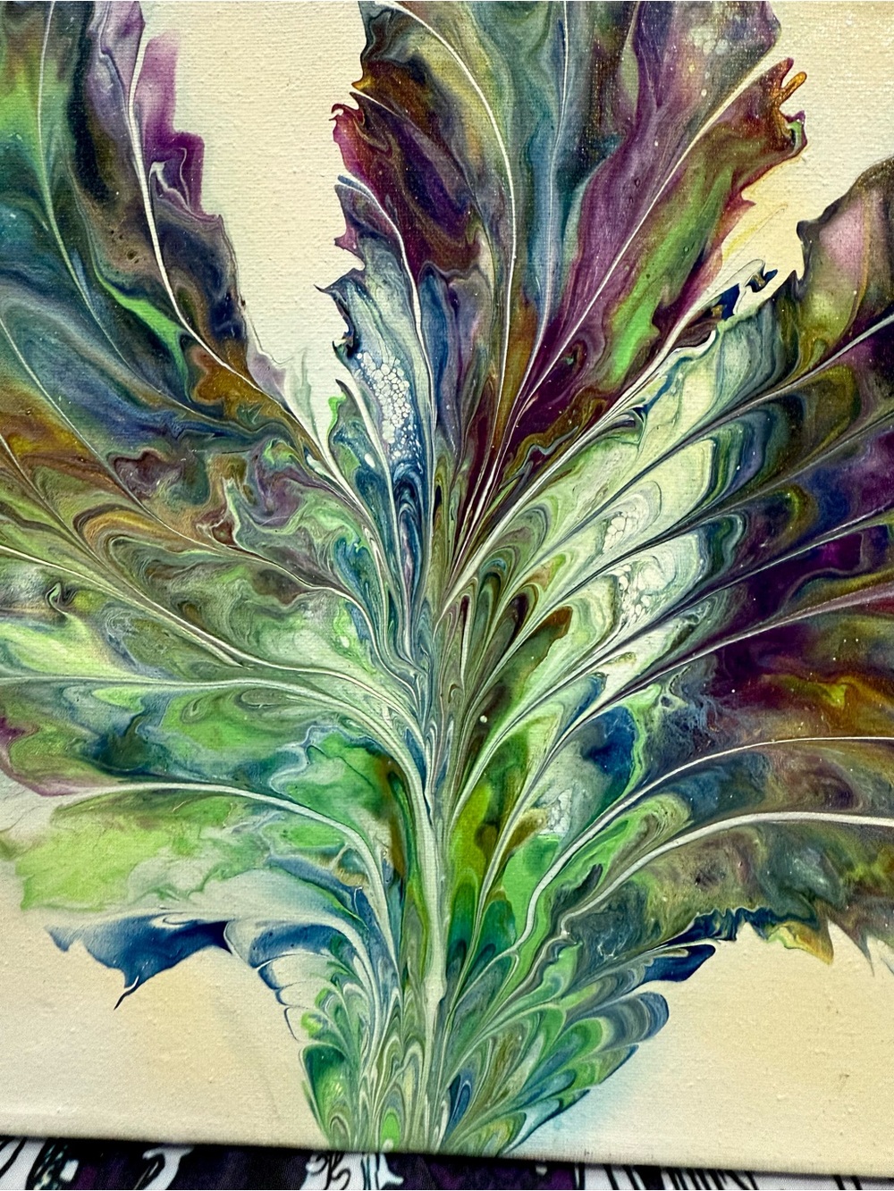 🔥Custom One of a Kind Botanical Acrylic Pour Painting White Violet Green Blue